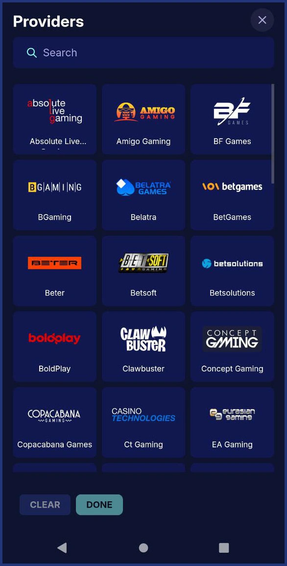 Provider overview – all casinos at OrionsBet